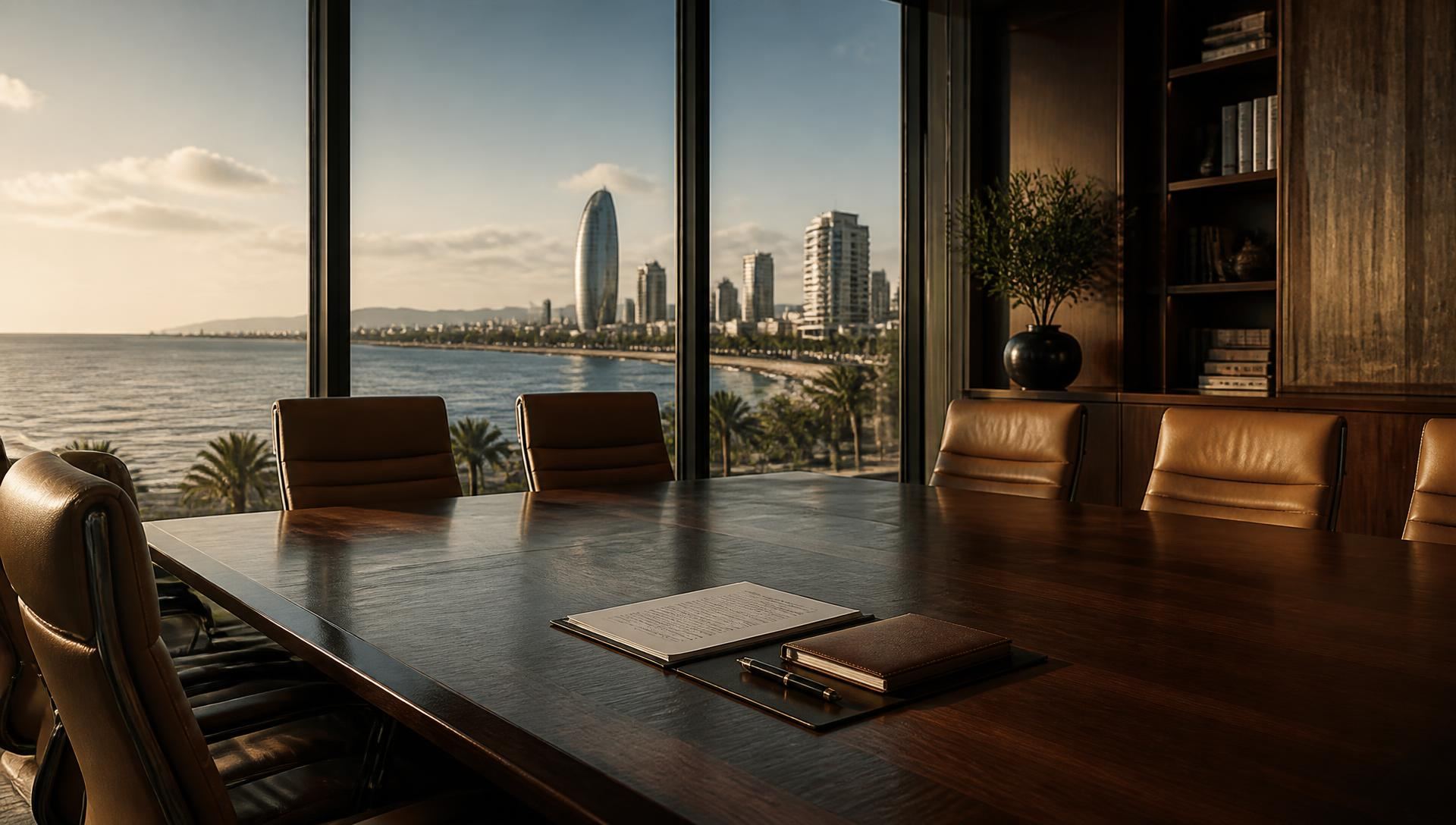 The firm's boardroom overlooking the Limassol coastline
